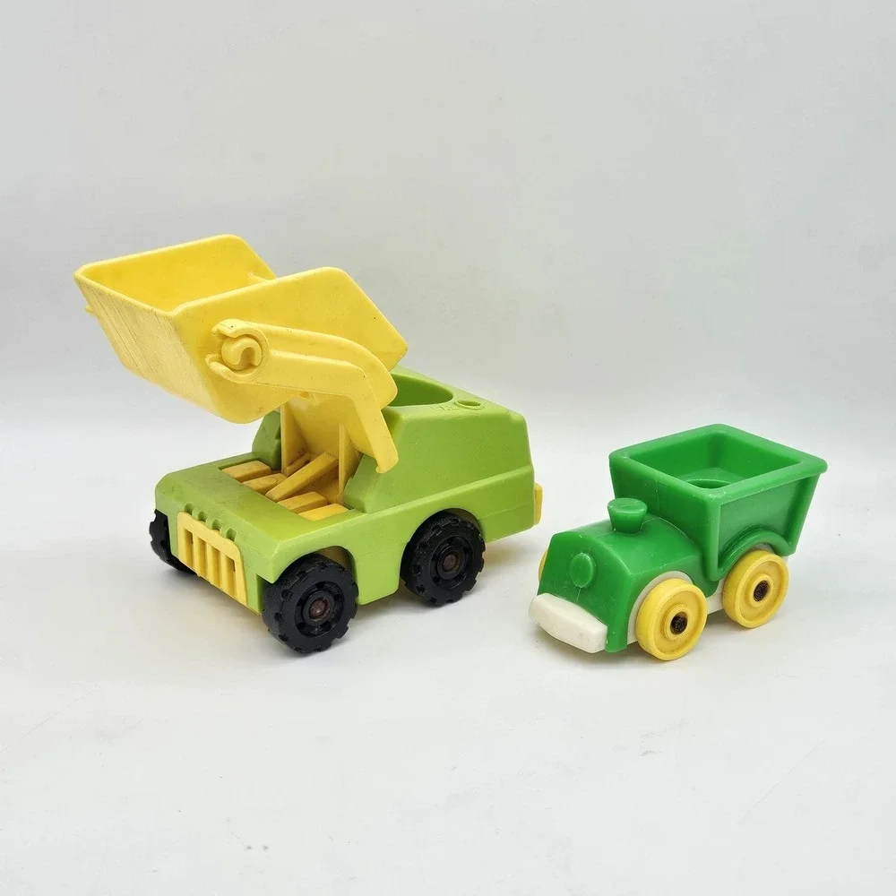 Vintage Fisher-Price Little People Construction Dump Truck & Train Car Lot